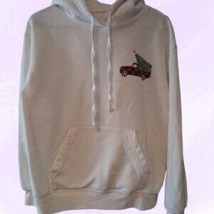 Zoe + Liv ugly christmas sweater plaid truck with christmas tree in beige size M